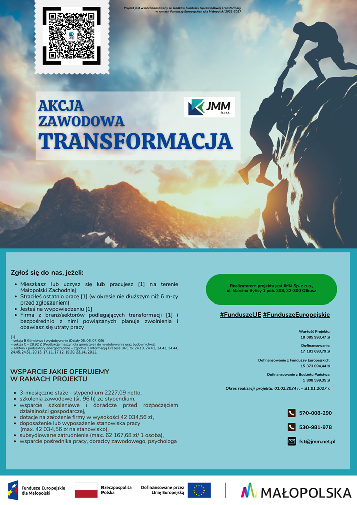 Plakat promujący projekt "Akcja Zawodowa Transformacja"